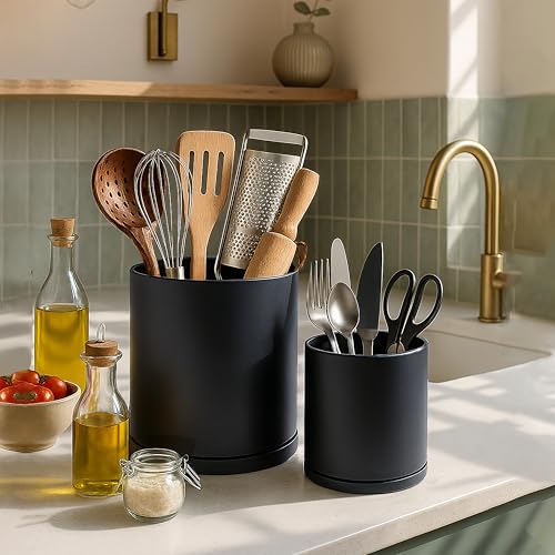 D'vine Dev Dvine Dev 360 Rotating Utensil Holder Set 725 Kitchen Utensil Crocks for Countertop Modern Cooking Tool Organizers for Kitchen Storage Dcor Black Set of 2 72ZB1 - Image 3