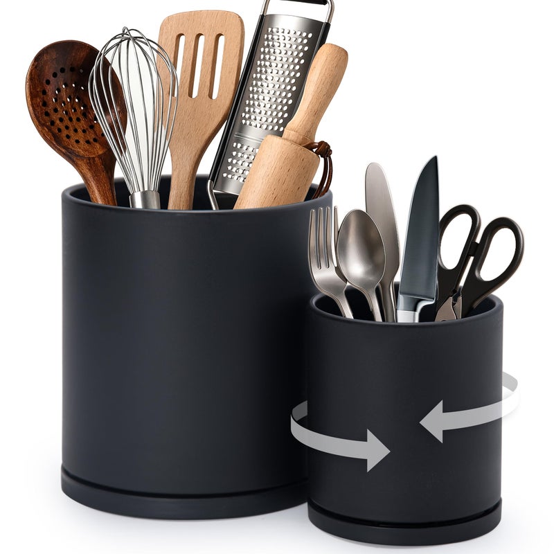 D'vine Dev Dvine Dev 360 Rotating Utensil Holder Set 725 Kitchen Utensil Crocks for Countertop Modern Cooking Tool Organizers for Kitchen Storage Dcor Black Set of 2 72ZB1 - Image 2
