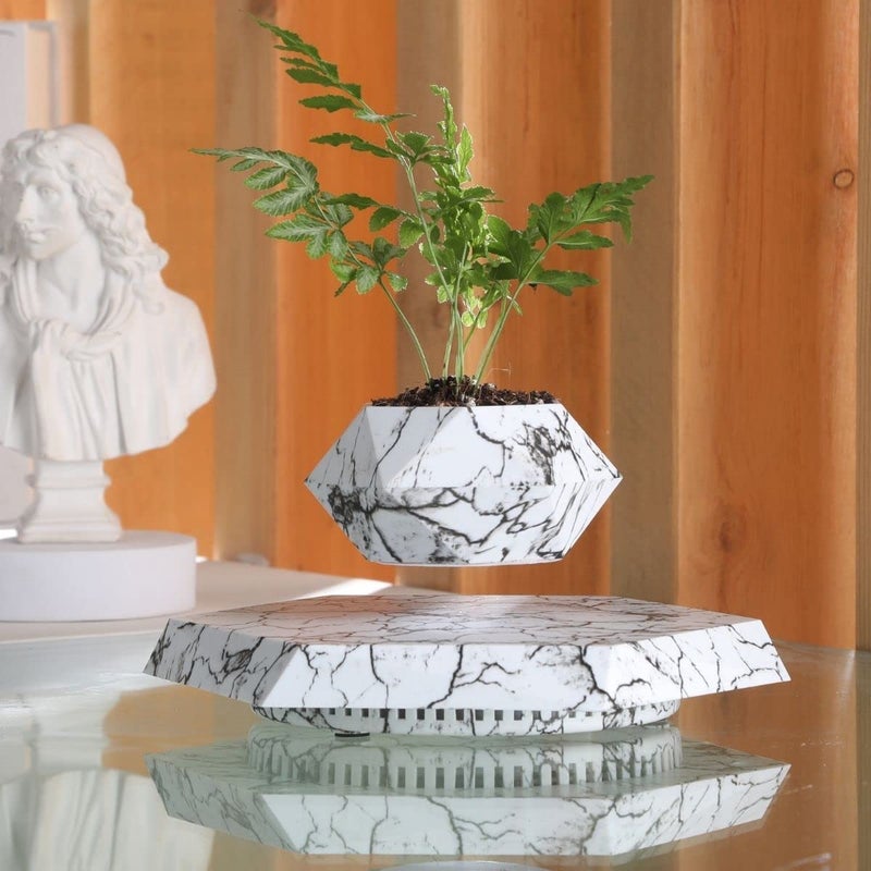 MOOCCI Floating Plant Pot  Magnetic Levitating Plant Pot for Succulents Air Bonsai and Fake Flowers and Plants Unique Decor for Home Office and Desk Fathers Day Marble