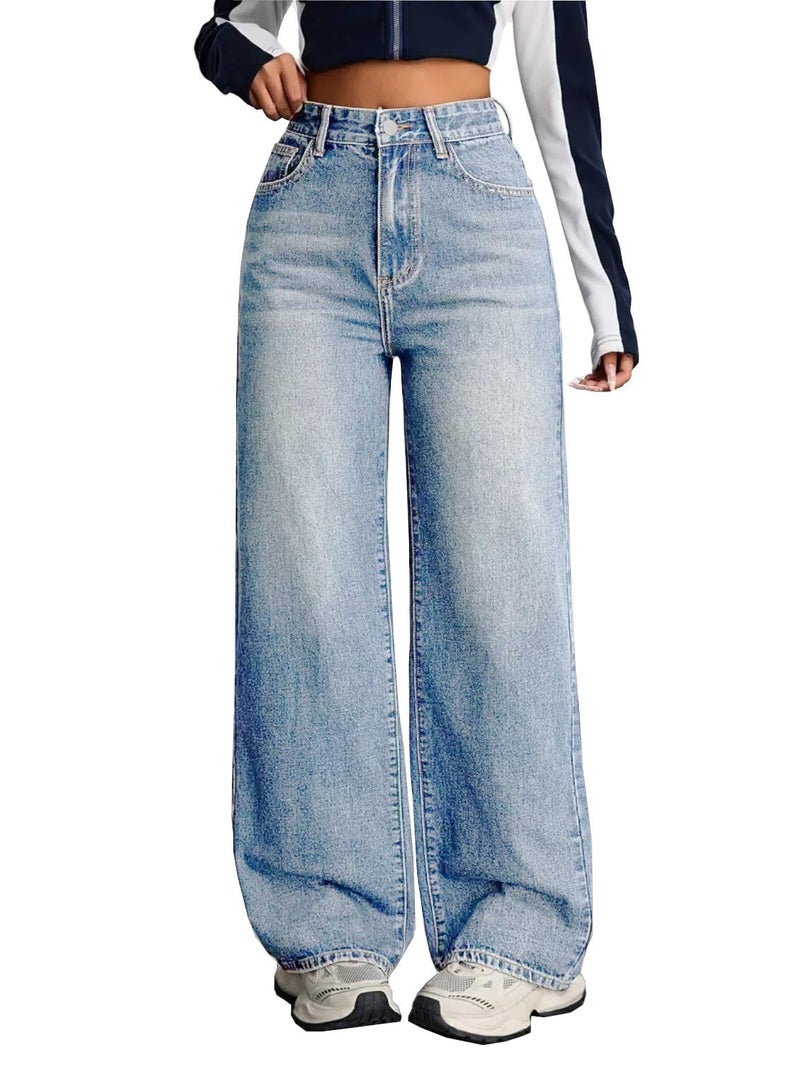 Nifty Women's Denim Stretchable High Waist Baggy Jeans for Women (1479D_ICE_32_ Light_Blue_32) - Image 1