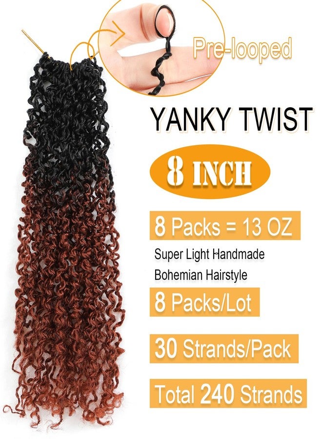 Aksice 8 Inch 8 Packs Yanky Twist Crochet Hair for Women Pre-looped Mini Twist Hair Bohemian Passion Twist Crochet Hair Boho Crochet Braids Synthetic (8 Inch 8 Packs,OT350#) - Image 2