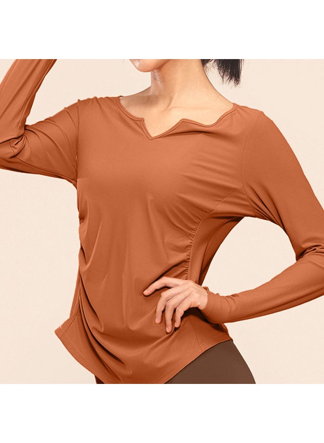 Autumn V-neck Long-sleeved Women's Yoga Casual T-shirt Quick-drying Top Outdoor Sports Fitness Dance Clothes Slim Fit Slimming