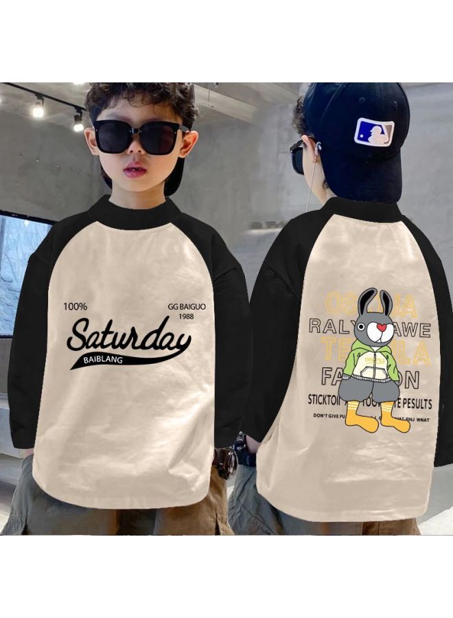 Boys' Base Layer Shirt Autumn And Winter New Thermal Children's Half-high Collar T-shirt Long Sleeve Color-block Top For Older Children