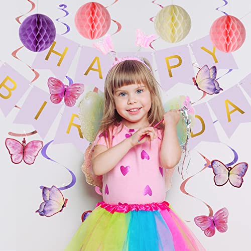 meowtastic Birthday Decorations, Happy Birthday Banner with Honeycomb Balls, Butterfly Hanging Swirl Streamers, Circle Dots Garland, Happy Birthday Party Decorations for Women Men Boys Girls (Purple) - Image 5