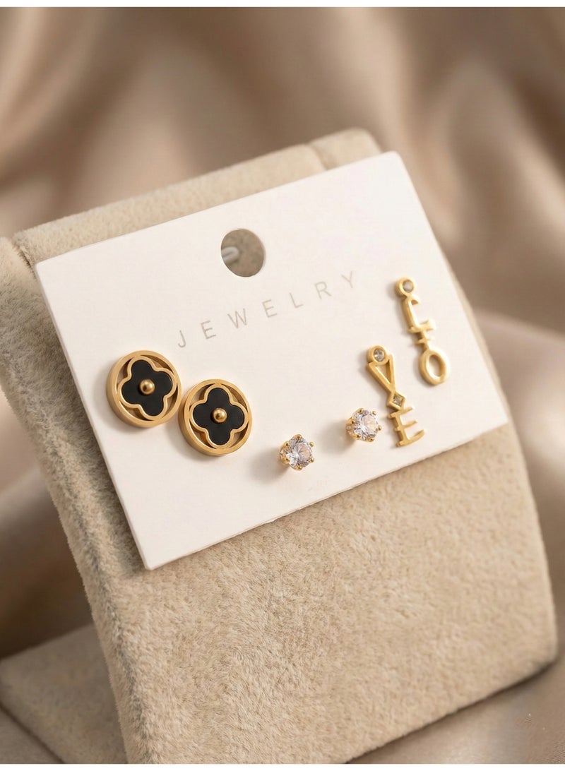 Trendyoom Gold Stainless Steel Piercing Hoop Set with Assorted Symbolic Designs featuring Stone & Key – For Everyday Wear - Image 2