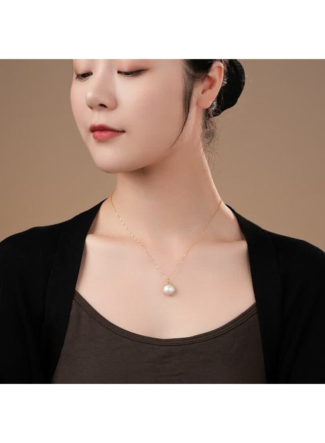 Dara 18k Gold Freshwater Pearl Pendant 12-13mm Perfect Round High Luster Pearl Necklace Gift For Mom Day Holiday Present - Image 4