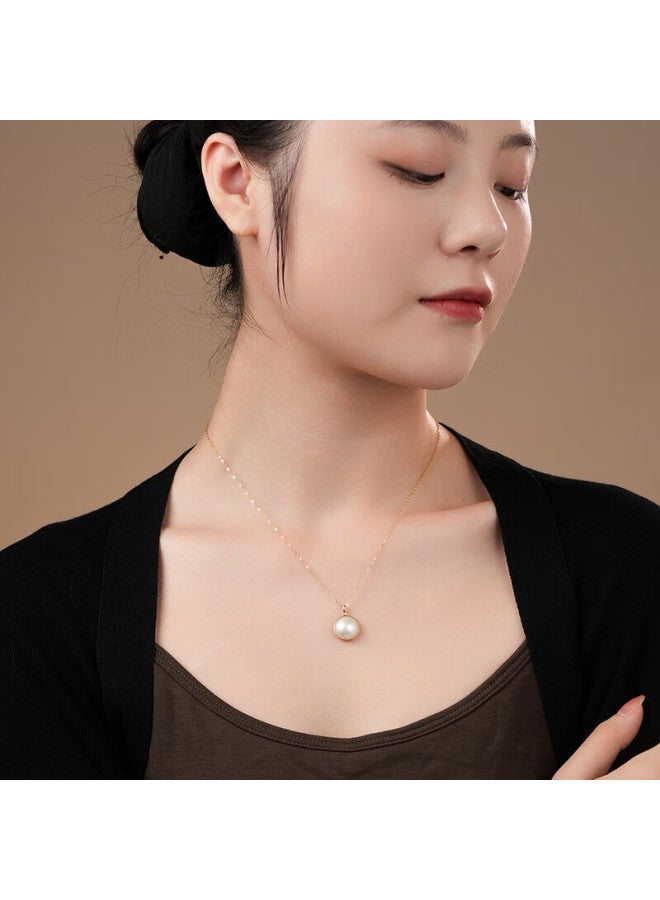 Dara 18k Gold Freshwater Pearl Pendant 12-13mm Perfect Round High Luster Pearl Necklace Gift For Mom Day Holiday Present - Image 3