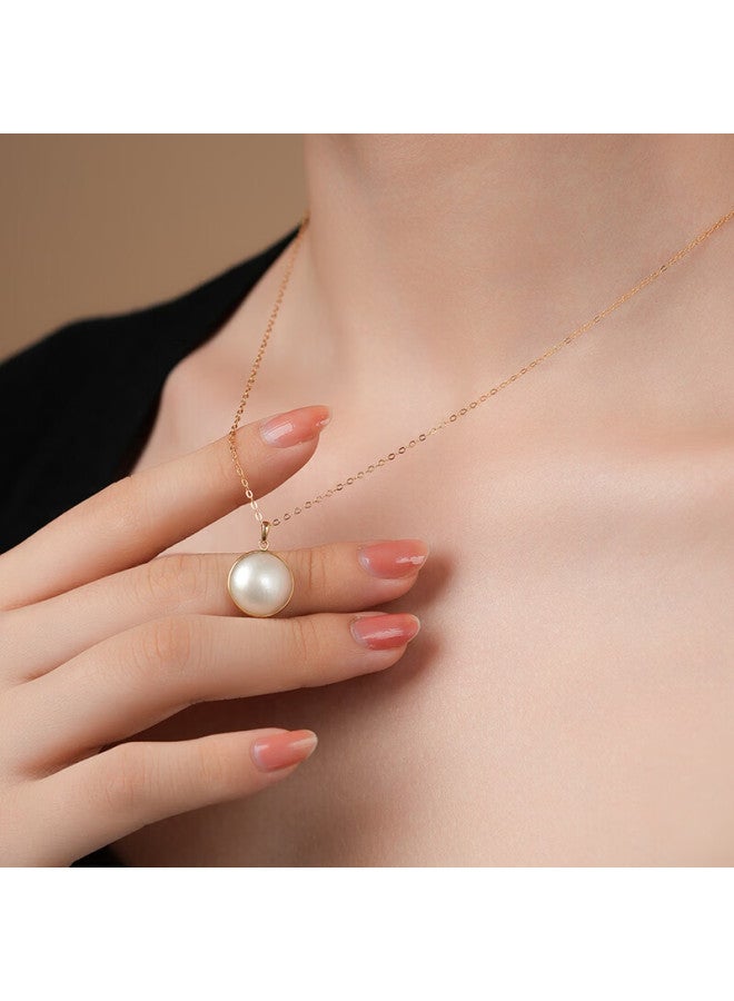 Dara 18k Gold Freshwater Pearl Pendant 12-13mm Perfect Round High Luster Pearl Necklace Gift For Mom Day Holiday Present - Image 5