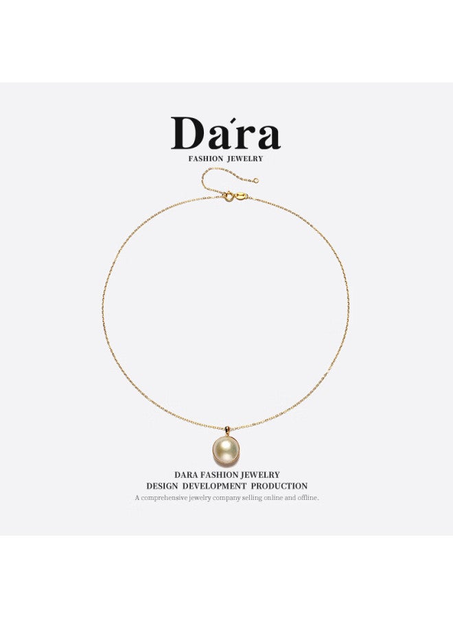 Dara 18k Gold Freshwater Pearl Pendant 12-13mm Perfect Round High Luster Pearl Necklace Gift For Mom Day Holiday Present - Image 2