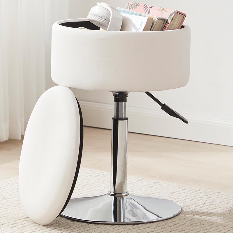RUCUKEN Adjustable Ottoman Stool White Vanity Stool Vanity Chair for Makeup Room Stool Chair for Vanity Stool with Storage Makeup Stools with Storage Swivel Makeup Chair for Bathroom Faux Leather - Image 1