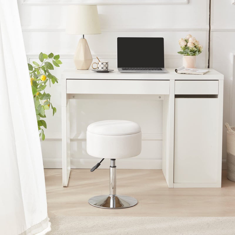 RUCUKEN Adjustable Ottoman Stool White Vanity Stool Vanity Chair for Makeup Room Stool Chair for Vanity Stool with Storage Makeup Stools with Storage Swivel Makeup Chair for Bathroom Faux Leather - Image 3