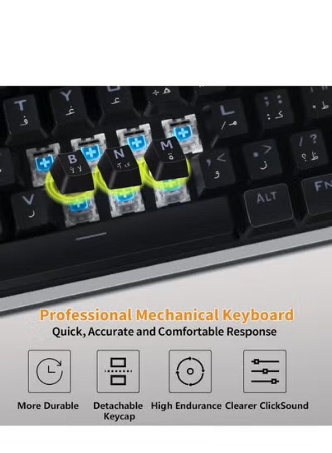 RGB English and Arabic gaming keyboard and DPI mouse combo, 87-key mechanical keyboard with LED backlight, high-response USB wired keyboard, suitable for Windows/MacOS/Android PC gamers. - Image 3