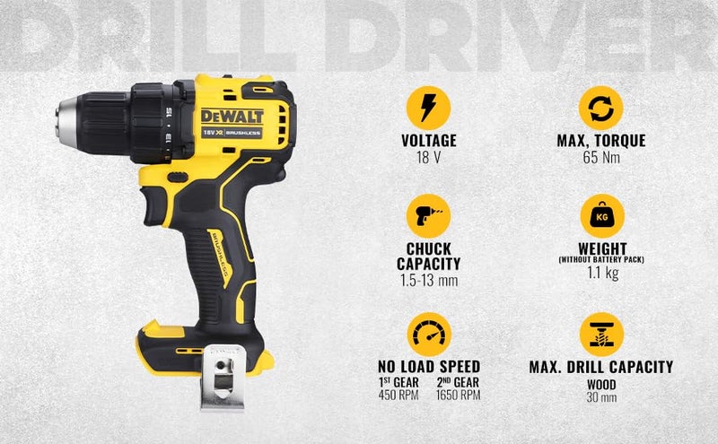 DEWALT DEWALT DCD805N 18V XR POWERSTACK Combi Drill - Body (DEWDCD805N-XJ)  - Image 2
