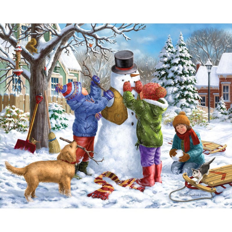 Bits and Pieces 500 Piece Jigsaw Puzzle for Adults Building a Snowman on a Snow Day Winter Scene Jigsaw Puzzle by Artist Liz Goodrick Dillon Completed Puzzle Size 18 x 24 - Image 2