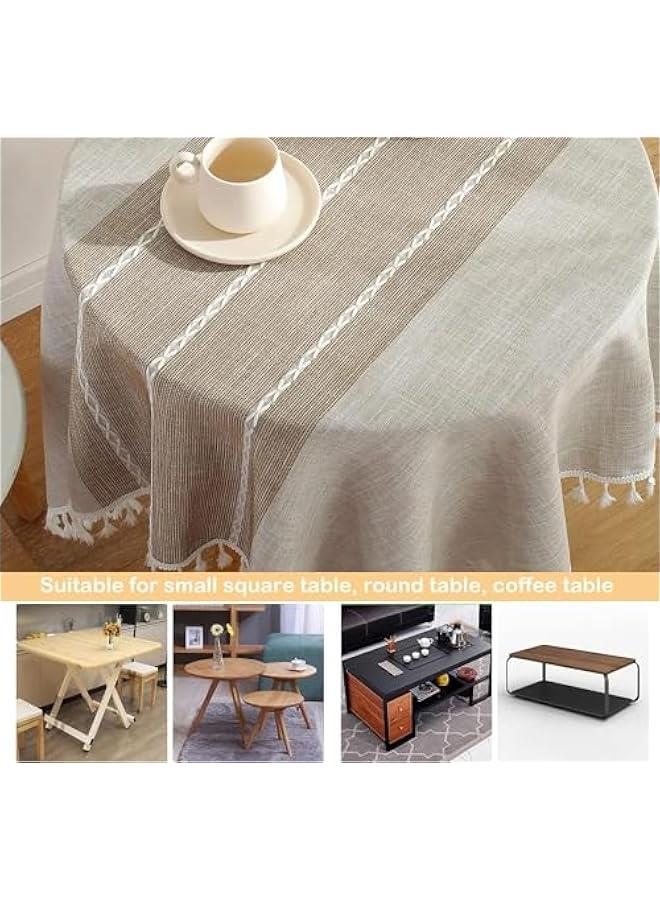 ميكسد الكتان مفرش المائدة الثقيلة البوهيمي كوخ مفرش المائدة مخيط شرابة قابل للغسل مفرش المائدة المستخدمة في المطبخ الطرف العشاء نزهة الجدول الديكور ( براون ) - Image 5