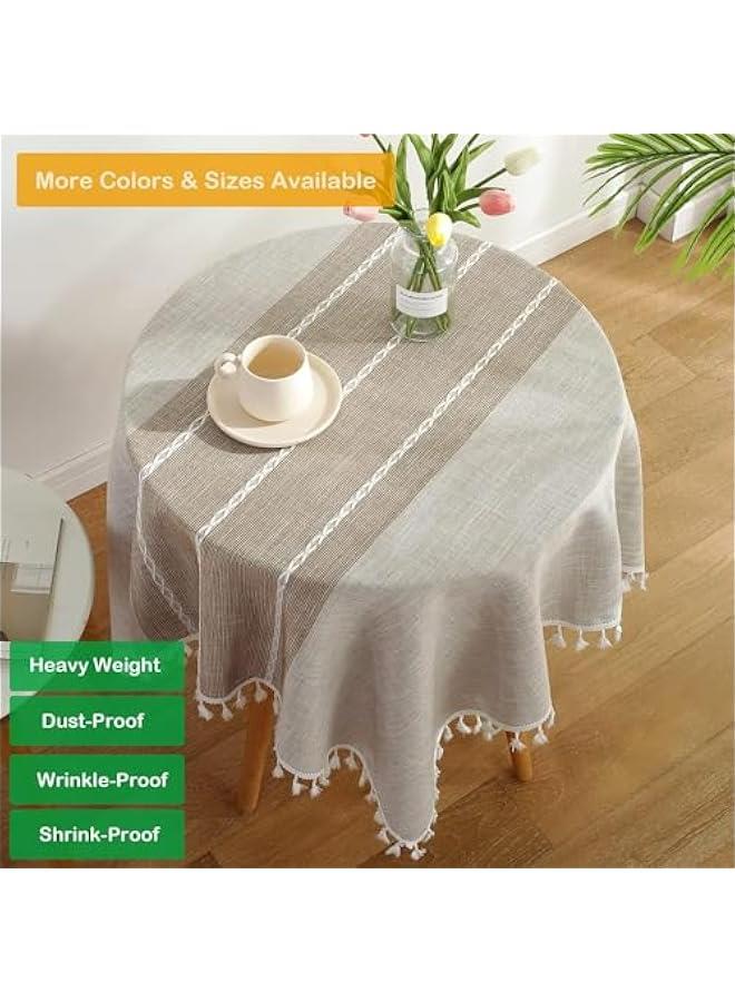 ميكسد الكتان مفرش المائدة الثقيلة البوهيمي كوخ مفرش المائدة مخيط شرابة قابل للغسل مفرش المائدة المستخدمة في المطبخ الطرف العشاء نزهة الجدول الديكور ( براون ) - Image 2