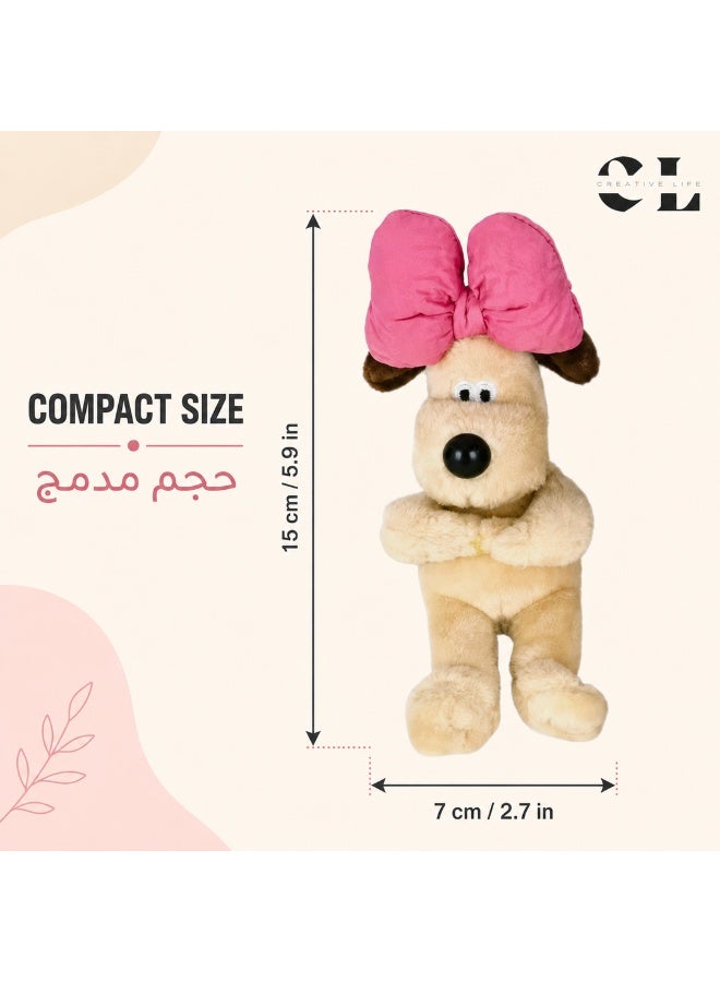 الحياة الإبداعية كرياتيف لايف غطاء ذراع تحكم للسيارة بتصميم كلب محشو وفيونكة وردية، زينة داخلية لطيفة لذراع إشارة الانعطاف ومساحات الزجاج، بيج - Image 2