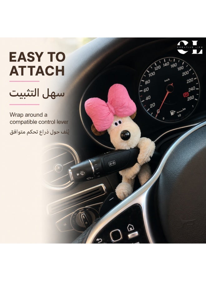 الحياة الإبداعية كرياتيف لايف غطاء ذراع تحكم للسيارة بتصميم كلب محشو وفيونكة وردية، زينة داخلية لطيفة لذراع إشارة الانعطاف ومساحات الزجاج، بيج - Image 3