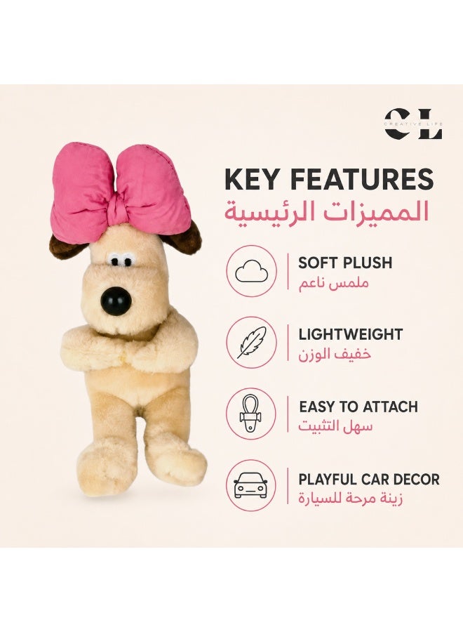 الحياة الإبداعية كرياتيف لايف غطاء ذراع تحكم للسيارة بتصميم كلب محشو وفيونكة وردية، زينة داخلية لطيفة لذراع إشارة الانعطاف ومساحات الزجاج، بيج - Image 4