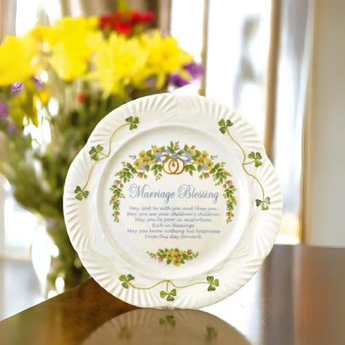 Belleek Marriage Blessing Plate - Fine Parian China Shamrock Decorative Plate - Handcrafted Irish Decor, 8.8 Inch, White - Image 3