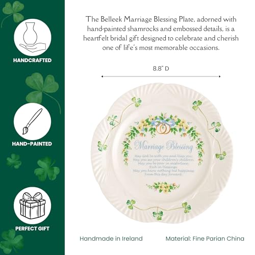 Belleek Marriage Blessing Plate - Fine Parian China Shamrock Decorative Plate - Handcrafted Irish Decor, 8.8 Inch, White - Image 2