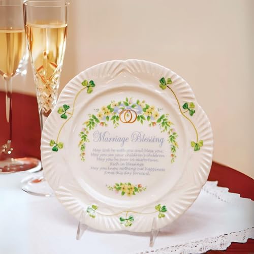 Belleek Marriage Blessing Plate - Fine Parian China Shamrock Decorative Plate - Handcrafted Irish Decor, 8.8 Inch, White - Image 4