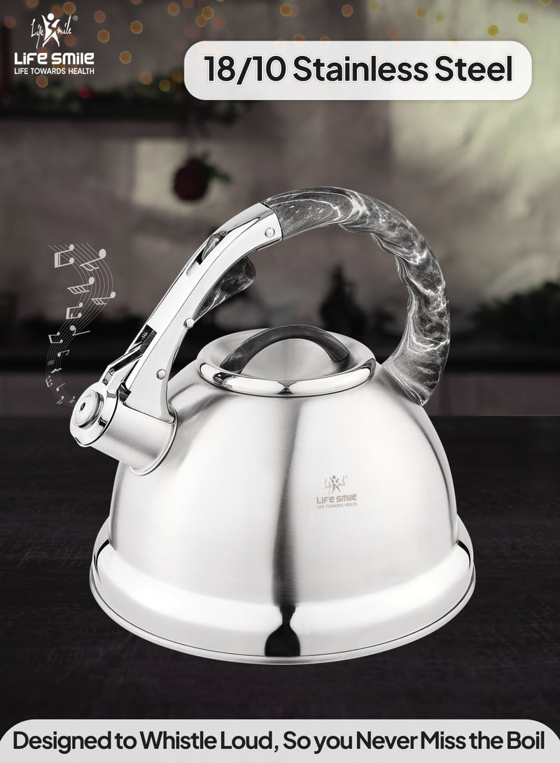 Life Smile 18/10 Stainless steel Kettle-3.0L Kettle with Whistle Spout And Heat Resistant Handle-Stable Base-12cups Capacity-For all Stovetops - Image 4