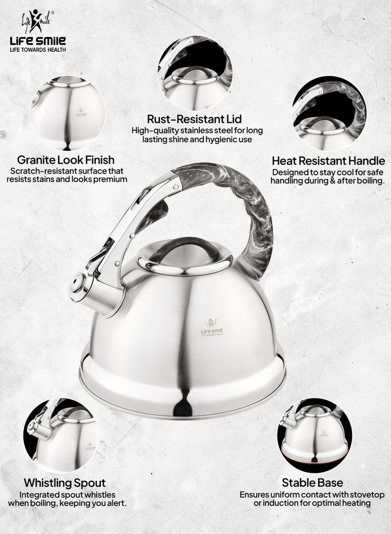 Life Smile 18/10 Stainless steel Kettle-3.0L Kettle with Whistle Spout And Heat Resistant Handle-Stable Base-12cups Capacity-For all Stovetops - Image 5