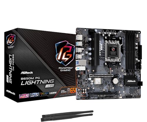 ASRock B650M PG Lightning WiFi 6E AMD Ryzen 9000/8000/7000 Series Socket AM5 B650 DDR5 up to 7200+ (OC) MHz 256 GB SATA3 6.0 Gb/s Micro ATX Motherboard M.2 RGB LED BIOS Flashback - Image 1