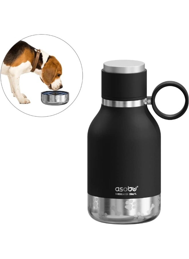 أسوبو زجاجة ماء عازلة من الستانلس ستيل مع وعاء مرفق للحيوانات الأليفة من أسوبو سعة 33 أونصة (1 لتر) – أسود محمولة للكلاب والقطط - Image 3