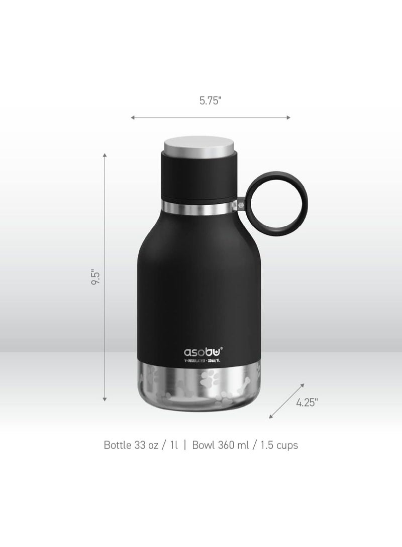 أسوبو زجاجة ماء عازلة من الستانلس ستيل مع وعاء مرفق للحيوانات الأليفة من أسوبو سعة 33 أونصة (1 لتر) – أسود محمولة للكلاب والقطط - Image 5
