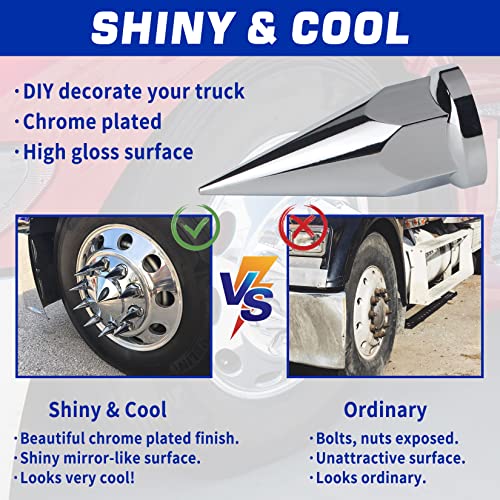 GREPSPUD 33mm x 4 3/4" Chromed Spike Lug Nuts Covers Push On, Truck Chrome ABS Plastic Pointed Spiked Push-on Lug Nut Cover for Semi Trucks, Pack of 20 - Image 3