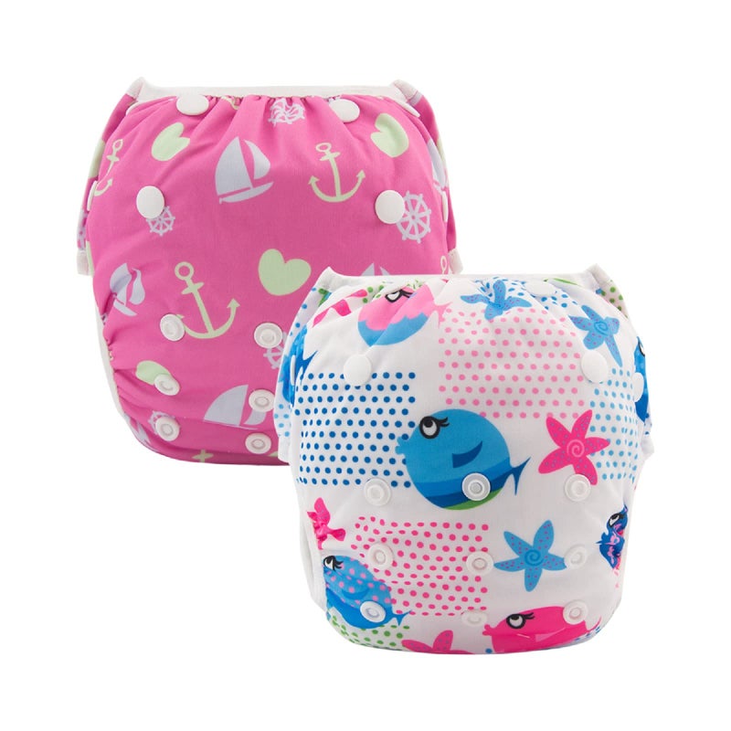 ALVABABY Swim Diaper Large Size Baby Swim Diapers 2pcs Reusable Washable Adjustable for Swimming Lesson Baby Toddler Girls 03T Fish Sailboat ZSW0910DA