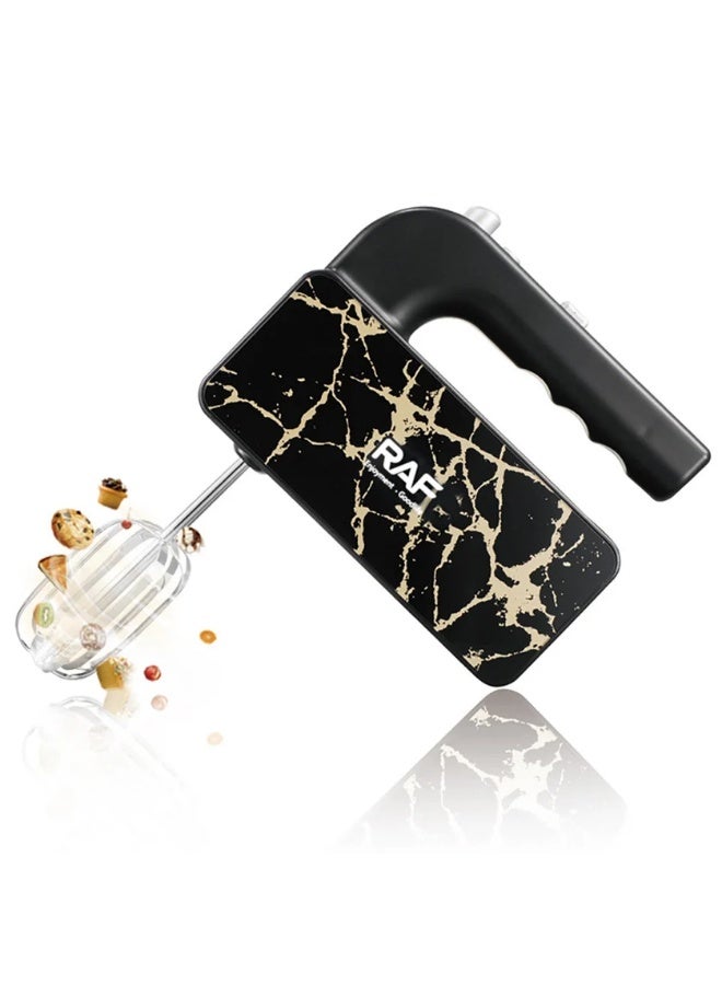 RAF Hand Mixer, 650W, 5-Speed Control with 2 Beaters and 2 Dough Hooks - Black Marble
