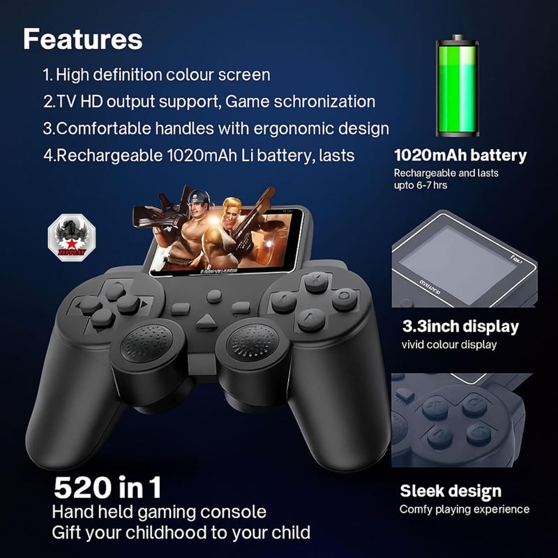 Zepplay Retro Handheld Game Console | 520 Built-in Classic Video Games | Rechargeable Portable Player with 3.0” Screen & TV Output | Fun Gift for Kids & Family Entertainment - Image 2