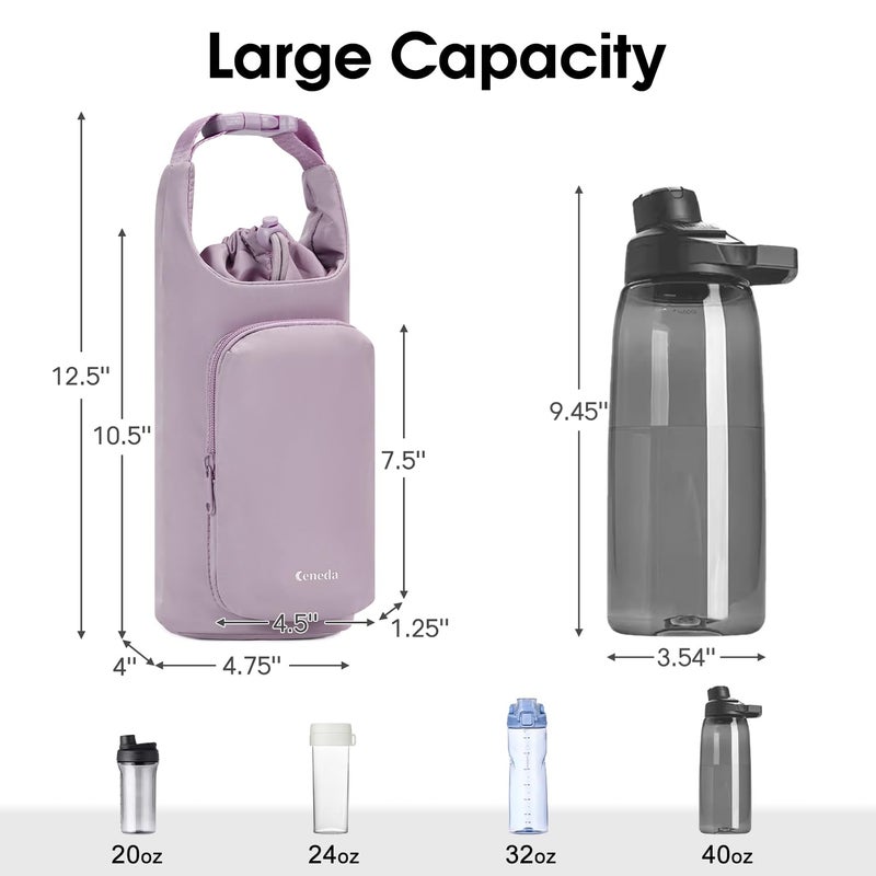 Ceneda Water Bottle Carrier Bag with Phone Pocket 32oz 40oz Tumbler Insulated Water Bottle Holder with Adjustable Shoulder Strap Carrier Sling Bag (Purple) - Image 4
