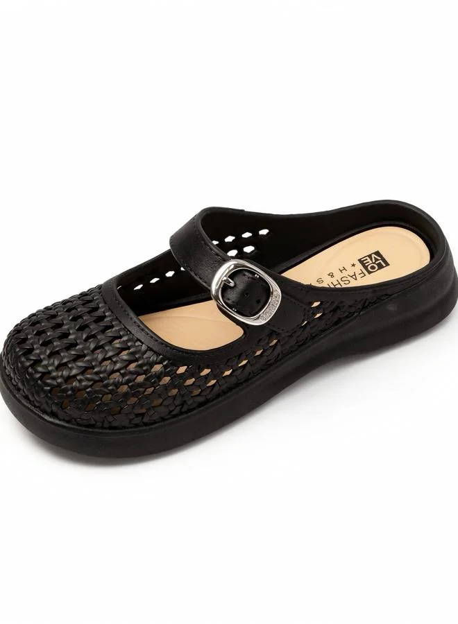 Take Two Womens Black Woven Flats Sandals - Slip-On Comfort