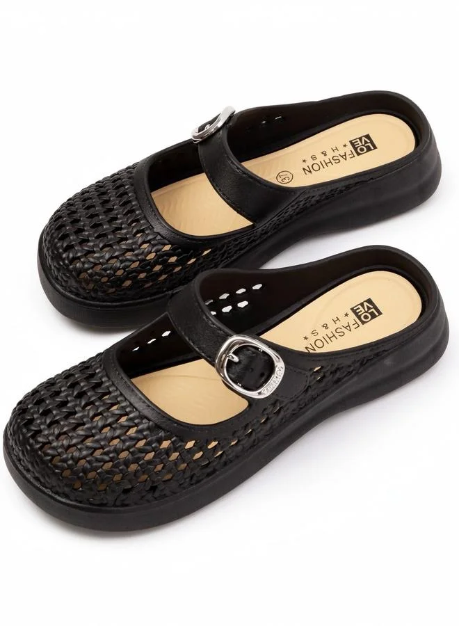 Take Two Womens Black Woven Flats Sandals - Slip-On Comfort