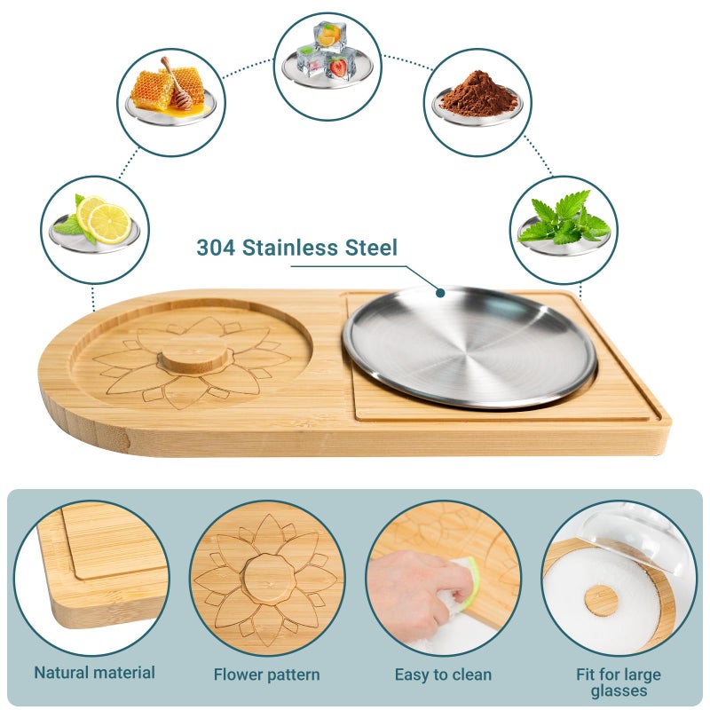 Mugvell Margarita Salt Rimmer Set, Sugar and Salt Rimmer for Cocktails, Bartender Tool with Wood Bamboo Glass Rimmer for up to 5.1" Rims, Essential Margarita Set for Party Bar Celebration - Image 4
