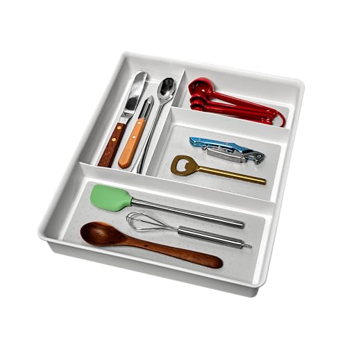 Madesmart Classic 4Compartment Drawer Organizer Gadget Tray Plastic Multipurpose Storage Bin for Drawers White