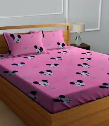 DECORUM 144 TC Microfibre Double 3D Luxury Bedsheet with 2 Pillow Covers - Queen Size (Pink Micky) - Image 1