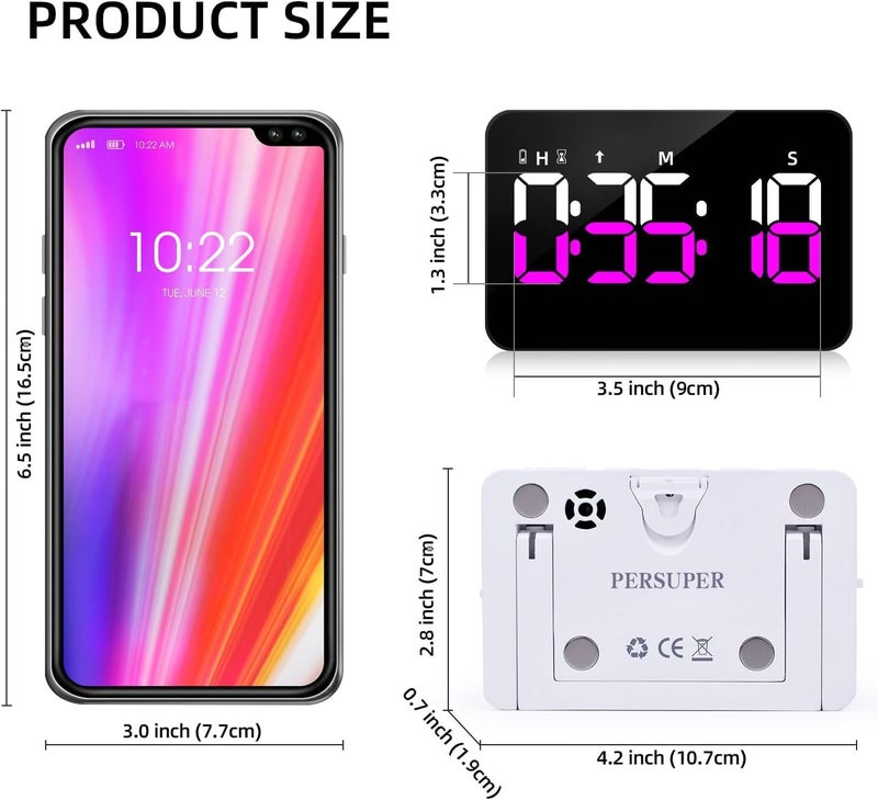 PERSUPER Kitchen Digital Timer, Count Down Up, Rechargeable, Vibration Mode Adjustable Volume and Brightness LED Display, Time Management Cook, Desk, Kids Adults Study Teaching, Kitchen Gadgets - Image 2