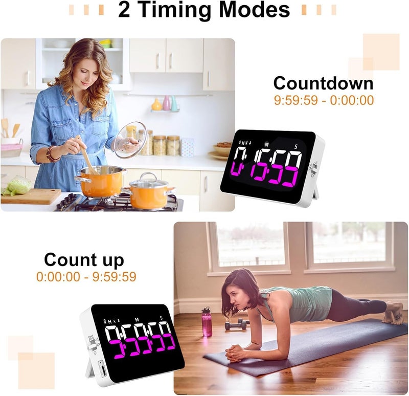 PERSUPER Kitchen Digital Timer, Count Down Up, Rechargeable, Vibration Mode Adjustable Volume and Brightness LED Display, Time Management Cook, Desk, Kids Adults Study Teaching, Kitchen Gadgets - Image 3
