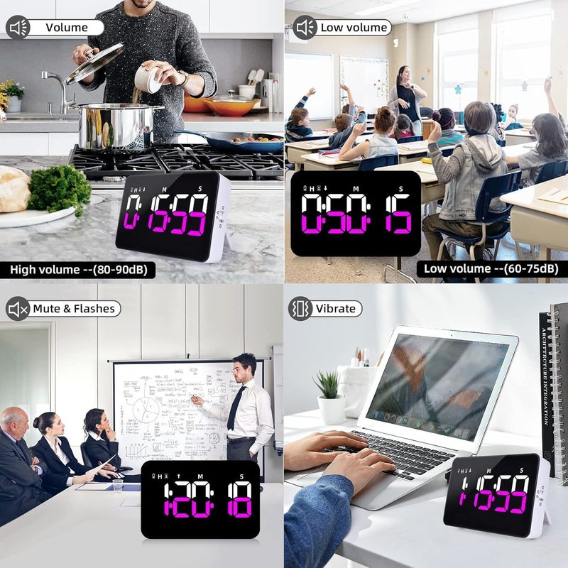 PERSUPER Kitchen Digital Timer, Count Down Up, Rechargeable, Vibration Mode Adjustable Volume and Brightness LED Display, Time Management Cook, Desk, Kids Adults Study Teaching, Kitchen Gadgets - Image 5