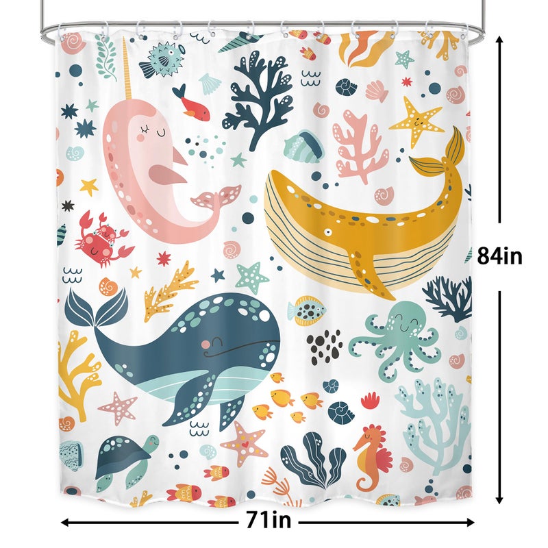 Lghtyro Kids Whale Startain Stain Set 71wx84h inches Extra Long Long Cartoon Cartoon Fish Ocean Sealife تحت الماء إكسسوارات حمام النجم - Image 5