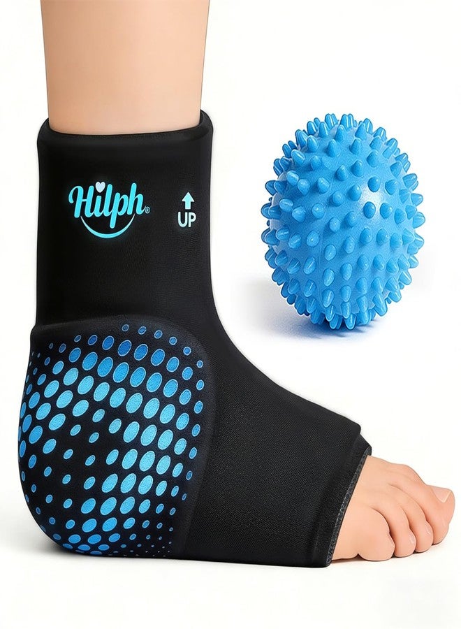 هيلف ضمادة ثلج هيلف للكاحل لتخفيف التورم مع كرة تدليك للقدم، ضمادة ثلج للقدم بتصميم جل سميك وغير ملحوم، كمادة ثلج باردة لتخفيف آلام الكعب، التهاب وتر أخيل، التهاب اللفافة الأخمصية - Image 1
