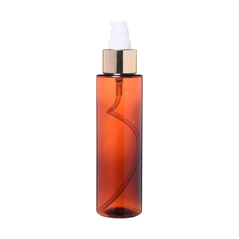Devinez Round Amber Bottle 100ml Pack of 6 with Golden White Lotion Pump Serum Essential Oils Blends DIY Skin Care Cosmetics Multipurpose Bottle for Home and Travel Purpose - Image 2