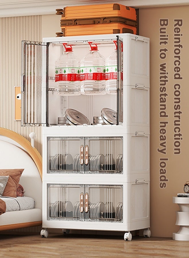 CozyNest 70cm Freestanding Portable Wardrobe Closet with Hanging Rod & Doors, Transparent Gray Panels, Stackable Storage Bins with Lids, Dustproof Foldable Clothing Cabinet with Wheels for Bedroom & Office - Image 4