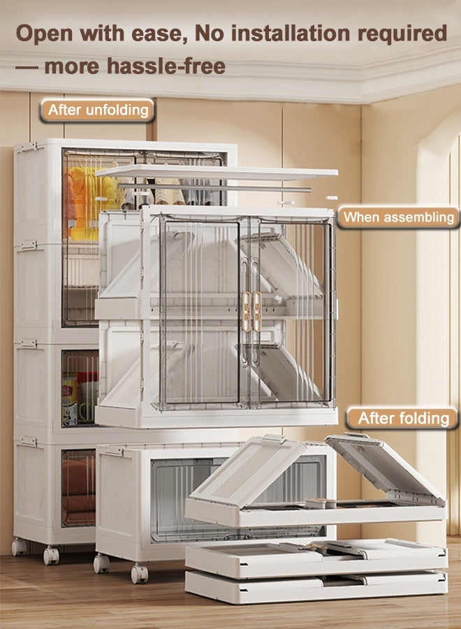 CozyNest 70cm Freestanding Portable Wardrobe Closet with Hanging Rod & Doors, Transparent Gray Panels, Stackable Storage Bins with Lids, Dustproof Foldable Clothing Cabinet with Wheels for Bedroom & Office - Image 5