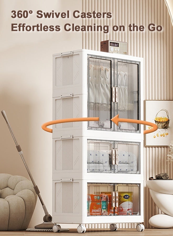 CozyNest 70cm Freestanding Portable Wardrobe Closet with Hanging Rod & Doors, Transparent Gray Panels, Stackable Storage Bins with Lids, Dustproof Foldable Clothing Cabinet with Wheels for Bedroom & Office - Image 3